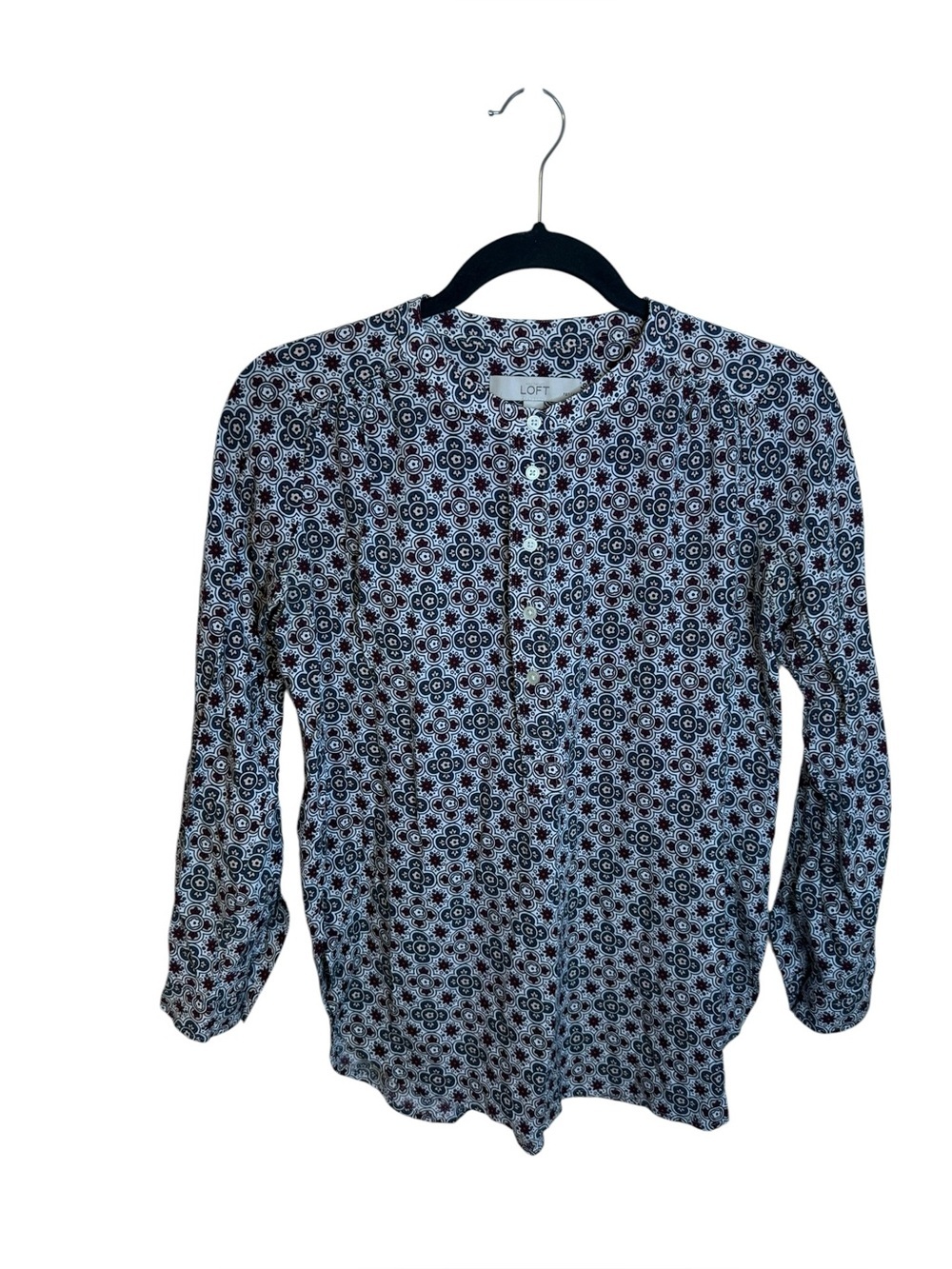 Loft Geometric Floral Henley Blouse
